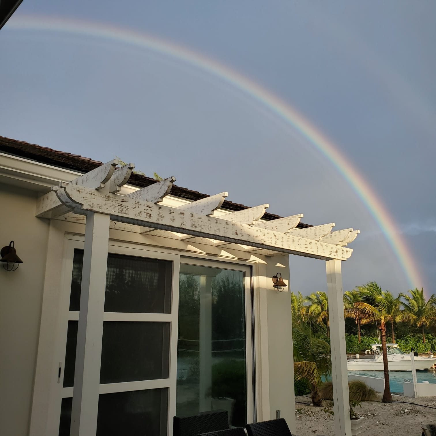 A rainbow over the terrace at Flight Deck