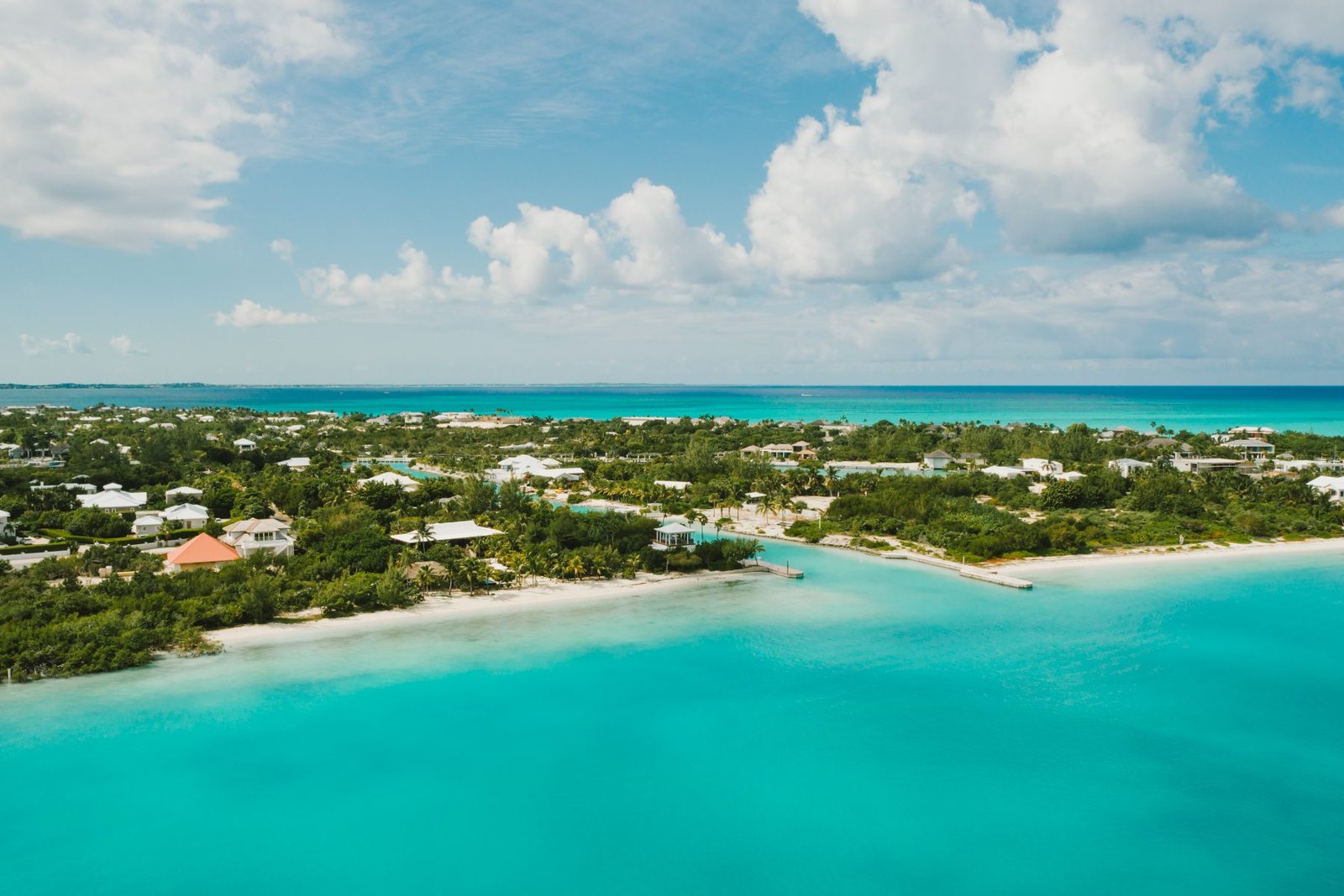 Aerial view of Leeward, Providenciales, and the turquoise channel