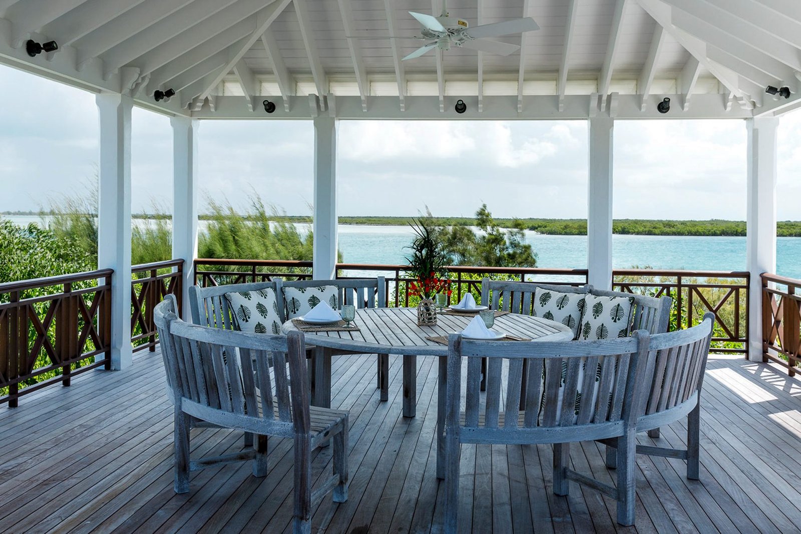 The gazebo dining deck above the channel