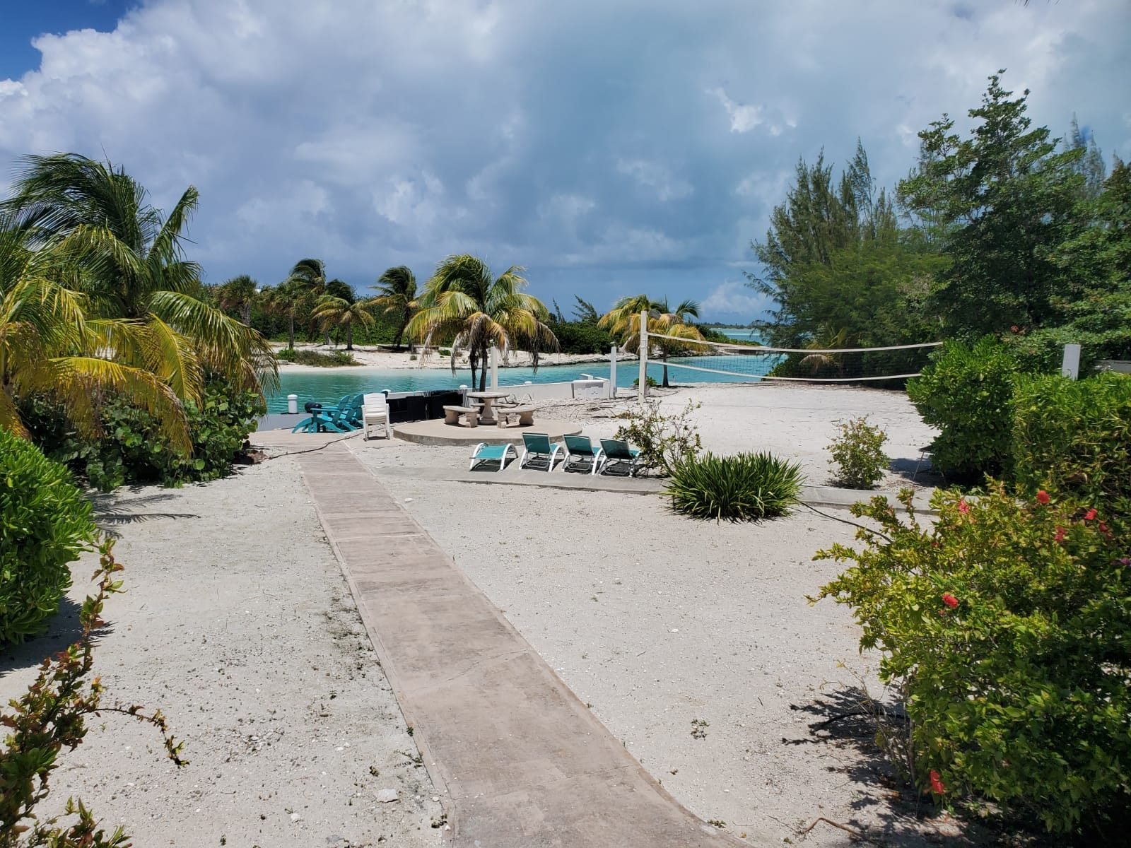 The beach volleyball court and pool at Flight Deck